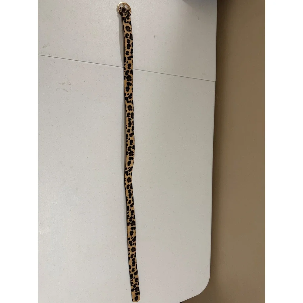 Leopard Print Belt Gold Round Buckle Tan Brown Animal Pattern Calf Hair Style